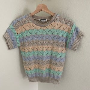 Vintage crochet pastel knit T-shirt size XS-S grandnmacore boho